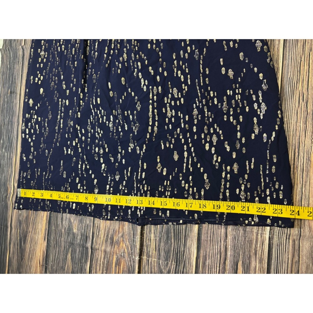 Lilly Pulitzer Cleme Dress Womens 8 Navy Silk Gold Metallic Foil Balloon Sleeve - Picture 11 of 15